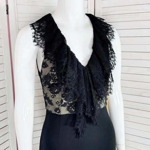 Alice + Olivia Odette Lace Top Halter Mini Sheath Dress Black Size 2 Coquette - Picture 5 of 13